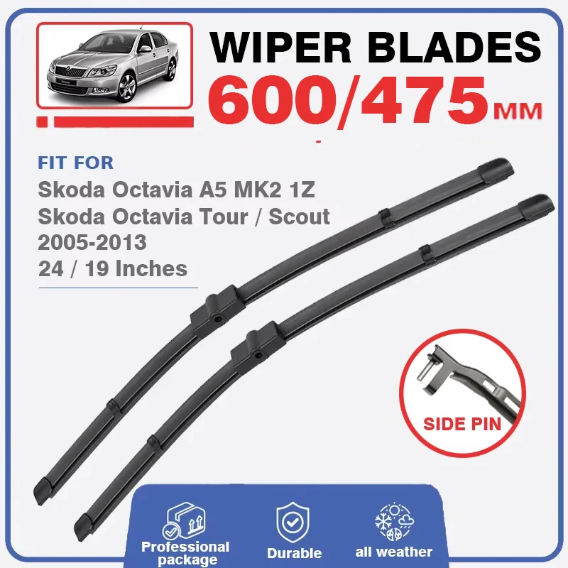 Car Front Rear Wiper Blades for Skoda Octavia 2 A5 MK2 1Z 2005 2006 2007 2008 2009 2010 2011 2012 2013 Windshield Accessories