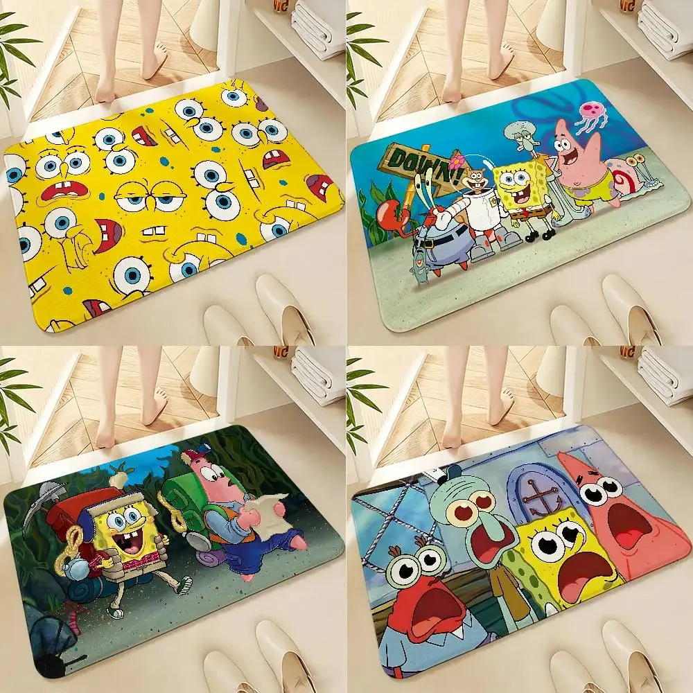 Cute S-SpongeBobs Square-Pants Floor Mats Home Laundry Rug Carpet For Living Room Decor Lounge Area Anti-slip Foot Mat Entrance