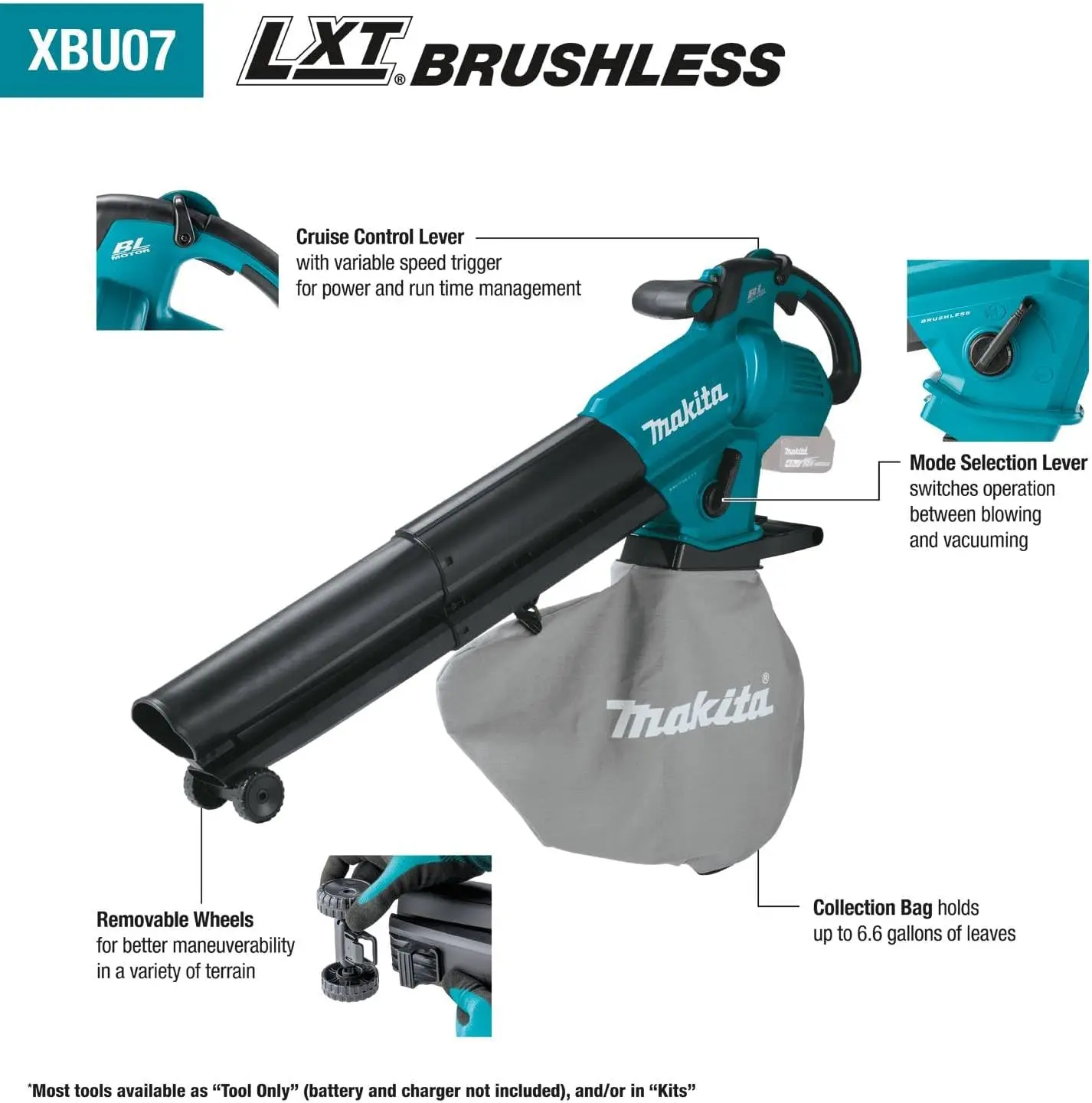 XBU07Z 18V LXT® Brushless Blower/Vacuum Mulcher, Tool Only