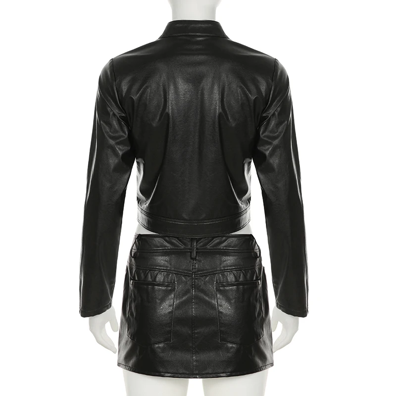 BIIKPIIK moto&biker Láng Imprimé kelme bőrből skirts sets Csináltatás Ellentét színben streetwear Két Akta suits sexi Bunkó Plutónium kabát sets