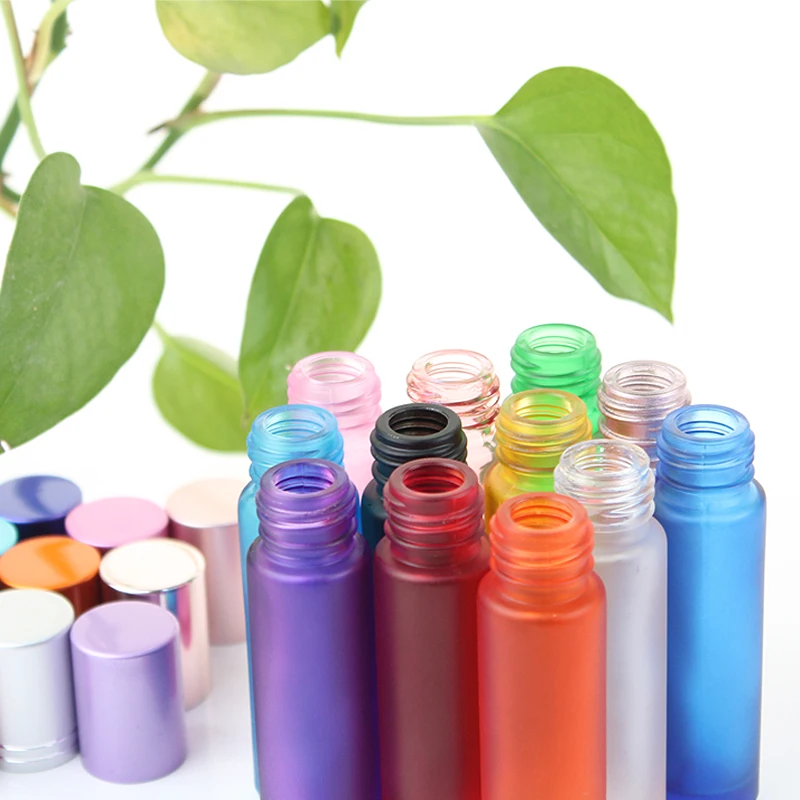 10pcs 10ml Essential Oil Roller Bottles Frosted Glass Roller Bottles with Stainless Steel Balls for Essential Oil Sample Bottles