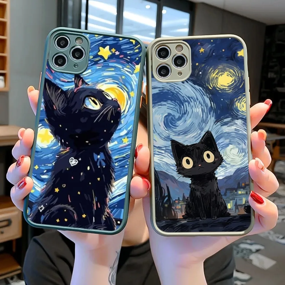 

Artistic Black Cat Starry Night phone case For IPhone 14 X XR XS 7 8 Plus 11 12 13 Pro MAX 13mini Matte Shockproof Case