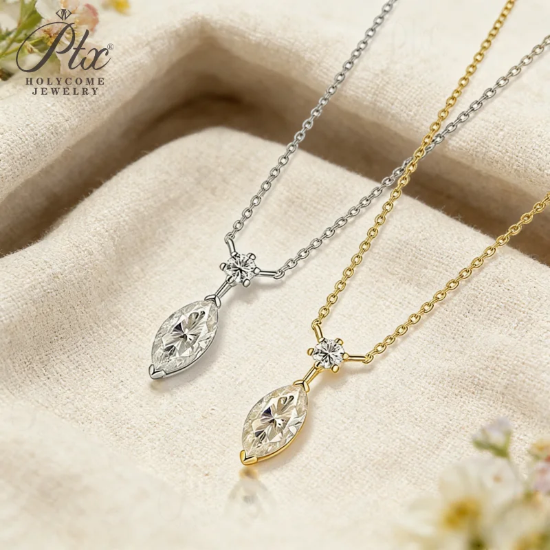 

Moissanite Necklace 1ct D Color VVS1 S925 10K 14K Gold Marquise Round Pendant Premium Fine Jewelry Thoughtful Holiday Present