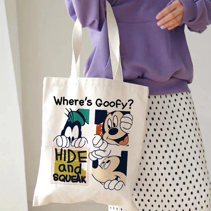 Hip Hop Disney Minnie Mickey Mouse Tote Bag Shopper Canvas Shoulder Bag Eco Shopping Bag Women Tote Harajuku Female