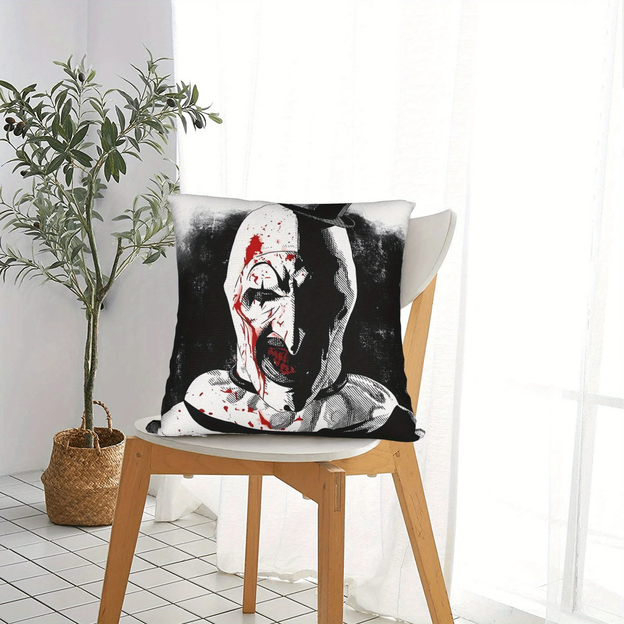 1pc Art The Clown Terrifier Horror Movie Throw Pillow Cover 2D Double-Side Print Polyester Cushion Case for Home Sofa Horror Fan