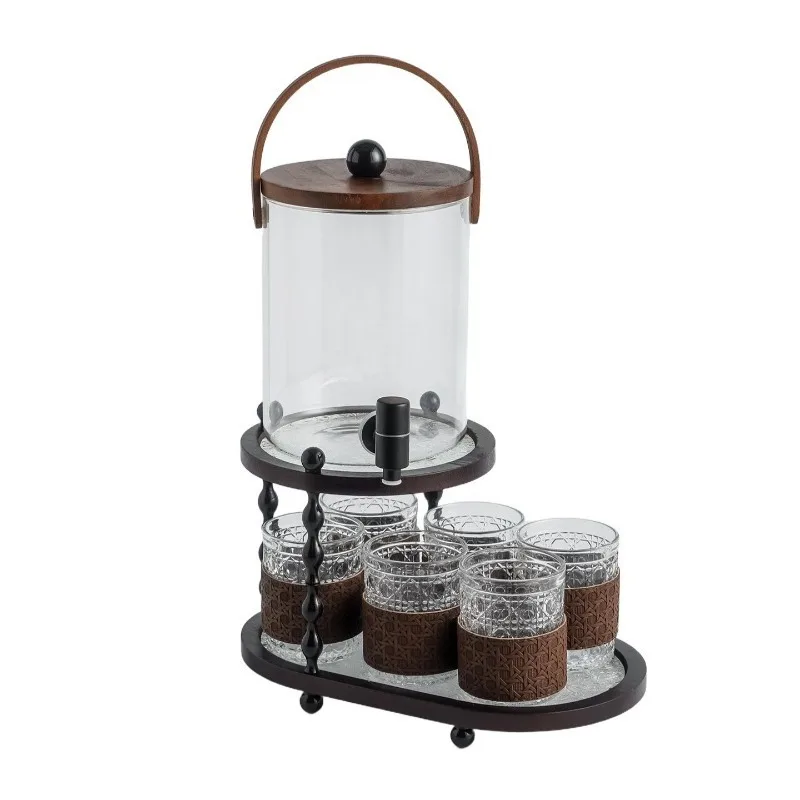High-value juice bucket, high borosilicate glass cold water bottle, faucet woven rattan glass cup set, new Chinese style cold