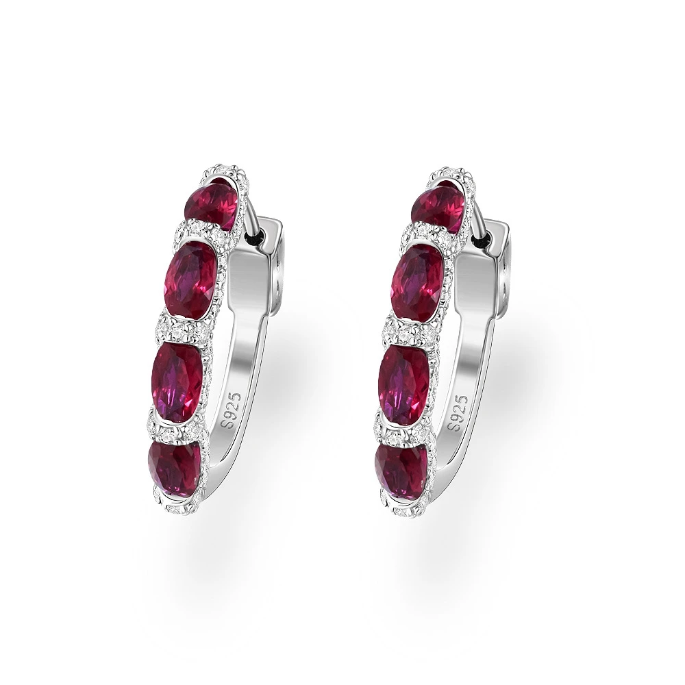 Wong Rain Luxury 925 Sterling Silver Oval Emerald Ruby Pink Sapphire Gemstone Hoop Earrings Wedding Engagement Fine Jewelry Gift image 2