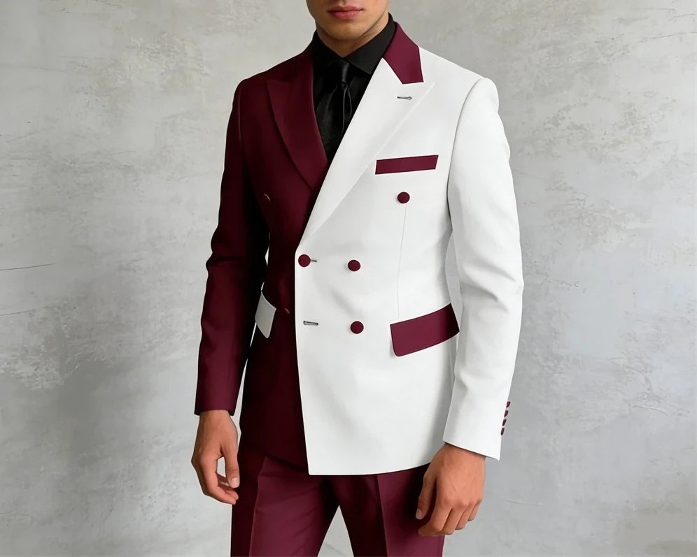 

Fashion 2-Piece Suit Set for Business Men, Double Breasted Suit Jacket Pants, Prom Party Communion Suit Attire Made-to-Order