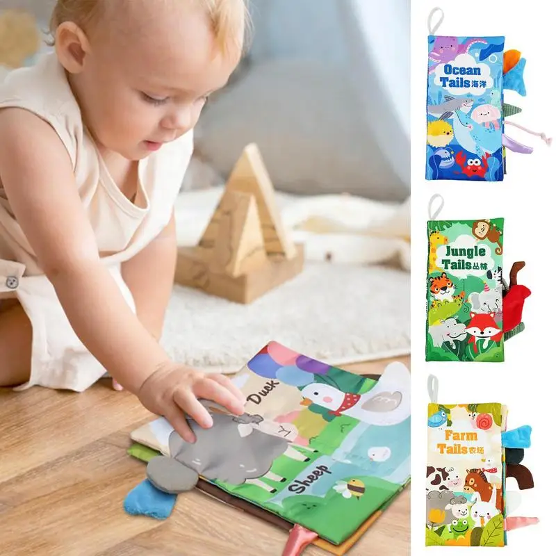 Cloth Books Fabric Soft Toddler 3D Touch and Feel Crinkle Books Montessori Sensory Activity Toy Stroller Toy