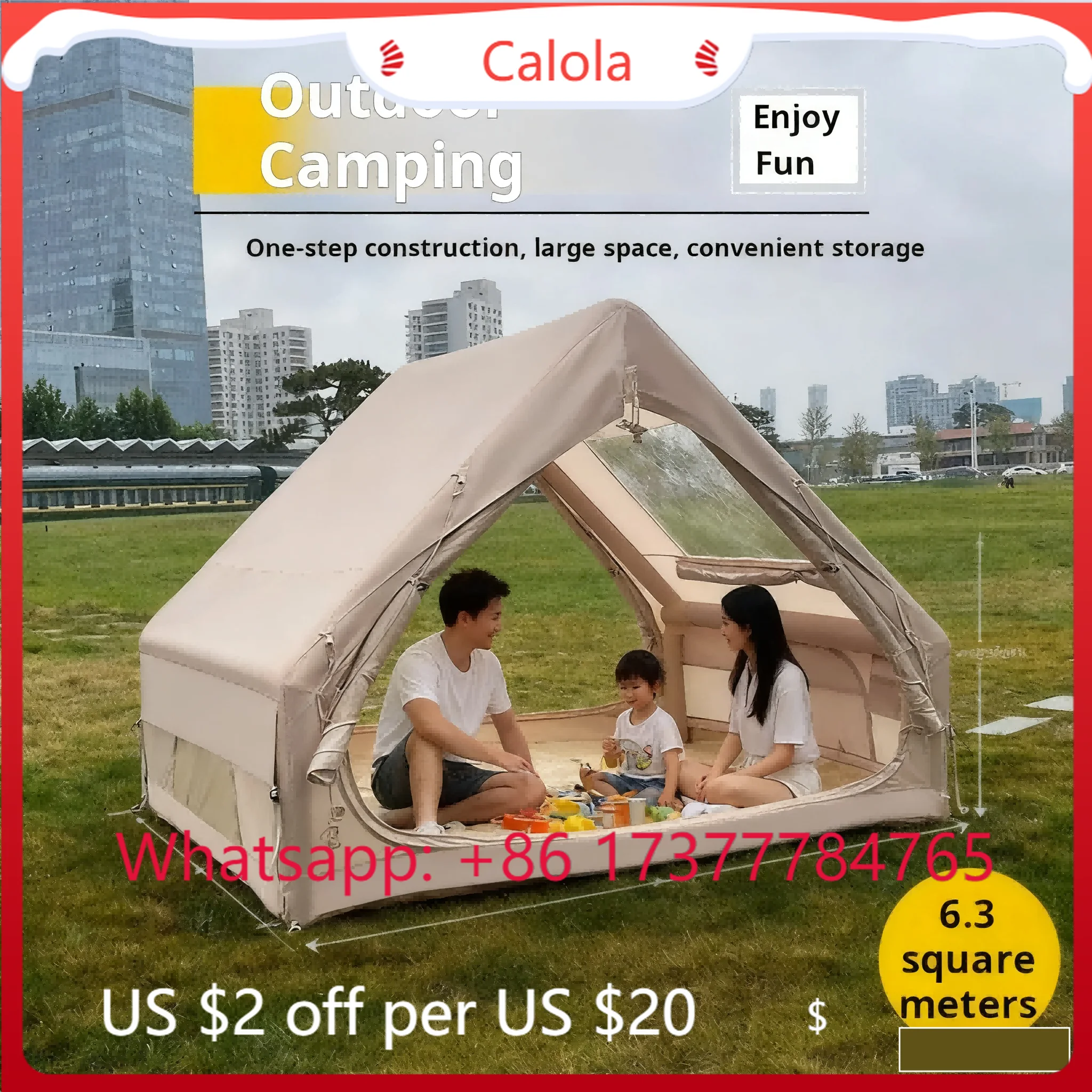 Portable Inflatable Air Tent, Oxford Fabric Waterproof Large Space Camping Picnic Tent