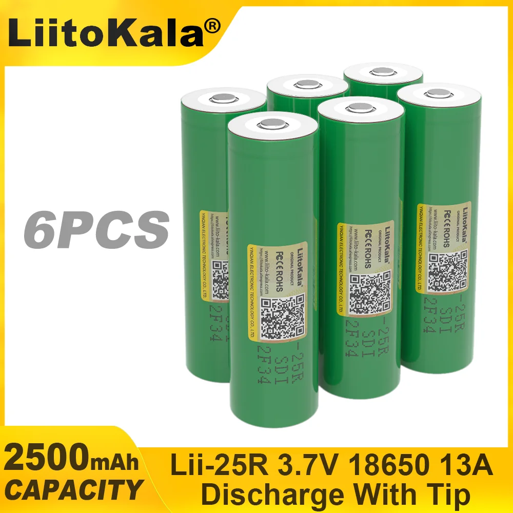 LiitoKala Lii-25R 2500 mAh 18650 3,7 V akumulator litowo-jonowy do elektronarzędzi latarki + z końcówką