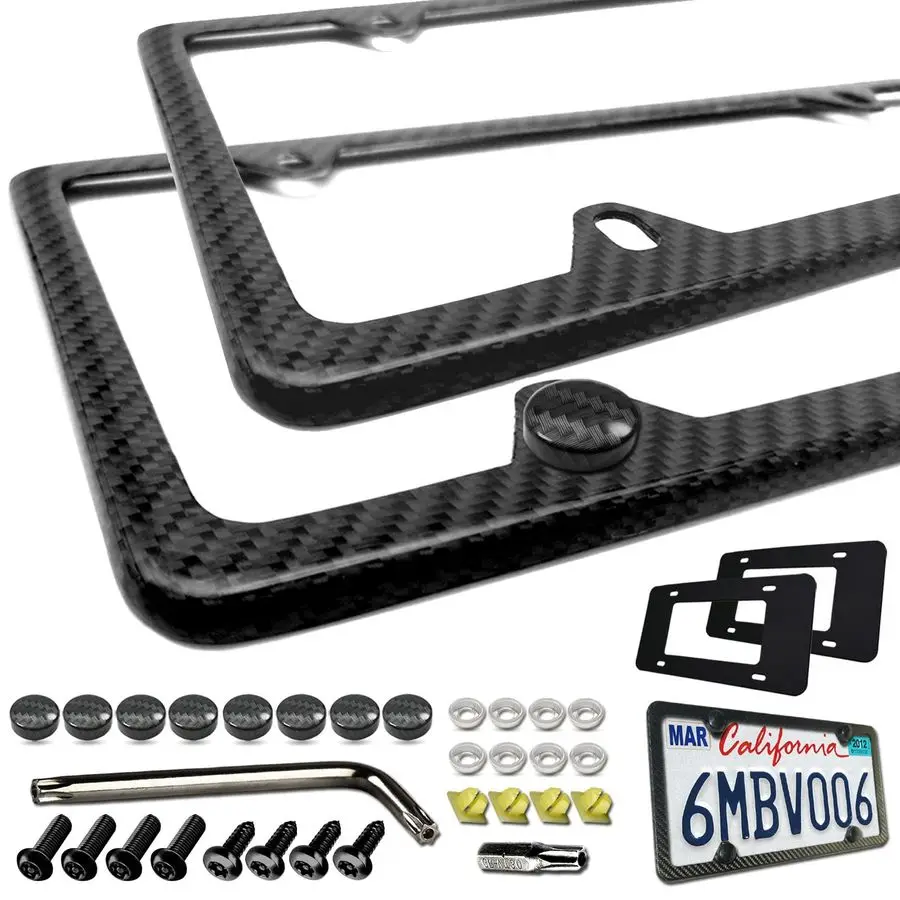 

Carbon Fiber License Plate Frames 100 Real Carbon Cloth Wrapped Stainless Steel Metal, Slim Car Tag Holder with AntiTheft Screws