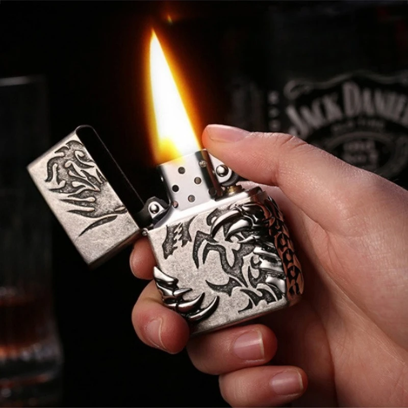 CHIEF Kerosen Men's Lighter with Dragon Claw Relief Sticker Windproof Retro Style Machine Windproof Design Cigarette Lighter
