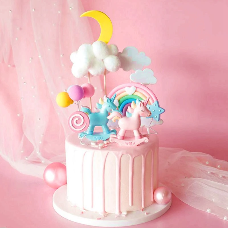 Cartoon Pink Blue Unicorn Cake Topper Rainbow Birthday Party Decor Kids Girl Boy Baby Shower Cake Gifts Wedding Cake Decoratings