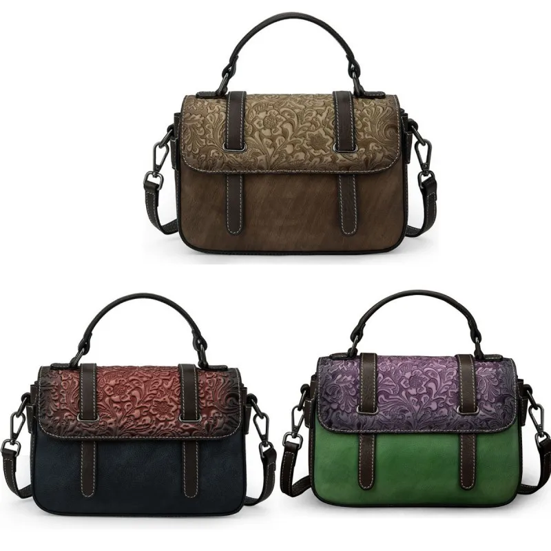 Bolsa de couro genuína para mulheres, moda retrô, bolsa de ombro única casual de grande capacidade, versátil bolsa tiracolo, M985