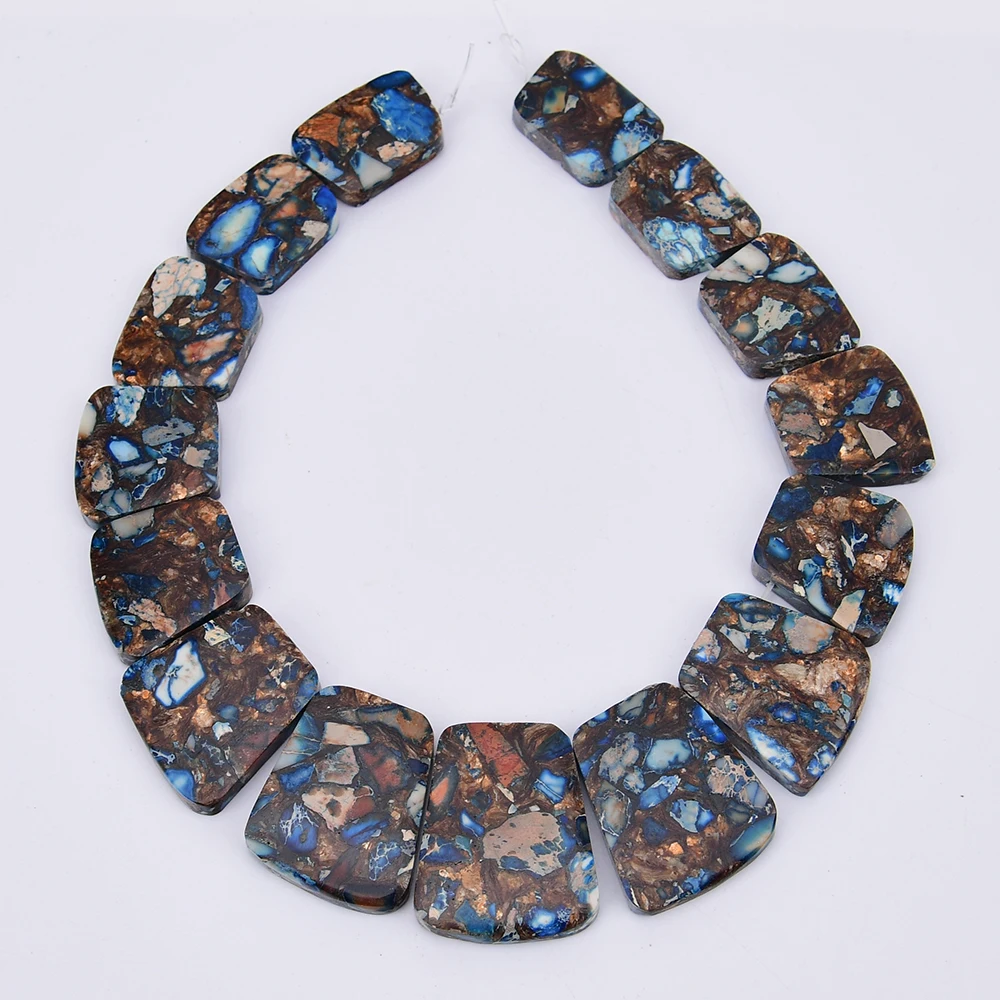 APDGG Mezcla de colores naturales, sedimento marino azul, jaspe imperial, cuentas sueltas perforadas en forma de sector, hilo de 12.5'' para fabricación de joyas DIY
