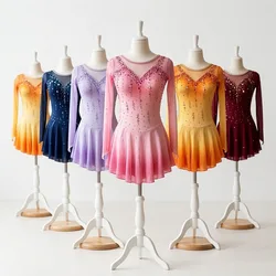 LIUHUO Ice Figure Skating Dress Girls Blue Gradient Women Teens Stretchy Spandex Competition Wholesale BD8003