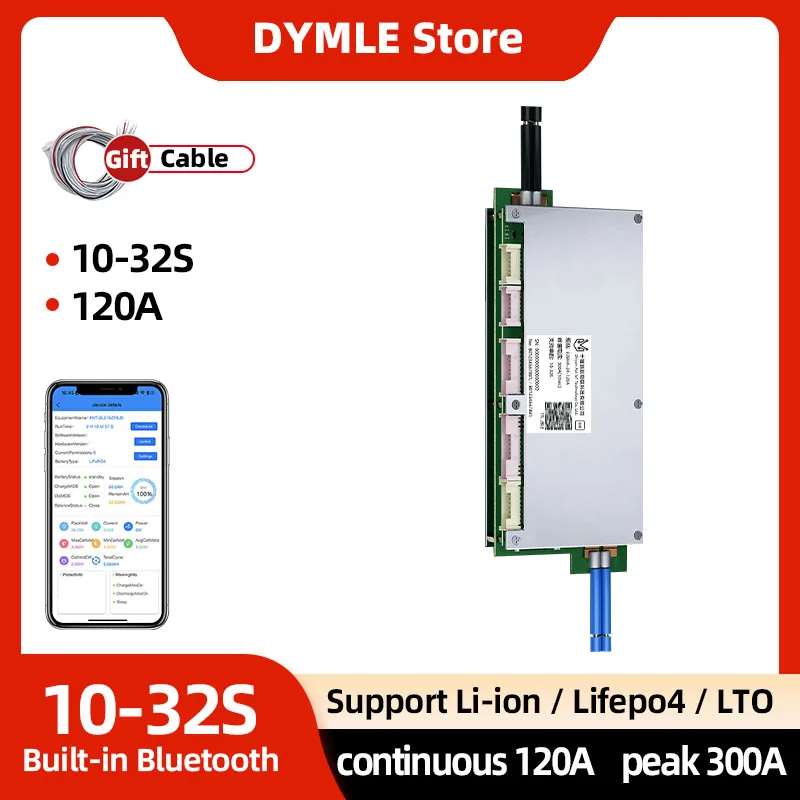 

Lithium Battery Protection Board ANT BMS 10-32S Li-ion Lifepo4 Lto 36V 48V 60V 72V 84V Continuous 120A peak 300A APP Bluetooth