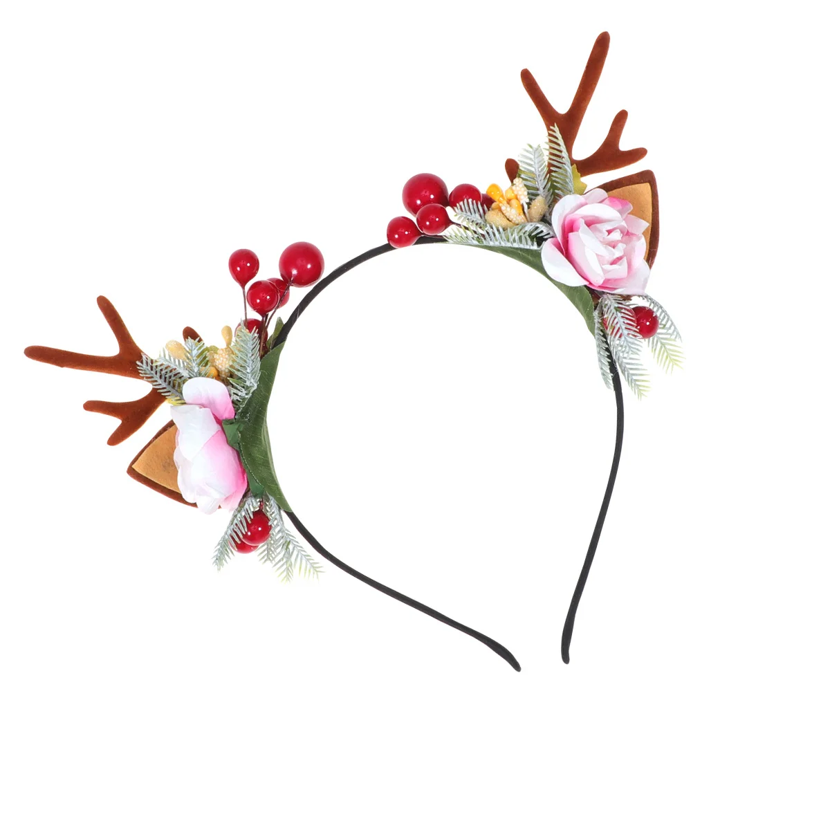 

1Pcs Deer Horn Hair Band Christmas Floral Headdress Natural Design Festive Wear for Women Celebration Accessory