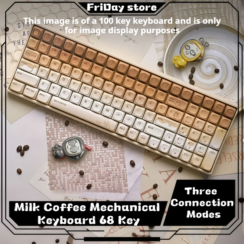 Milk Coffee Mechanical Keyboard 68 Key Wireless Bluetooth Three Connection Modes Cute High Beauty Entertainment Office Keyboard