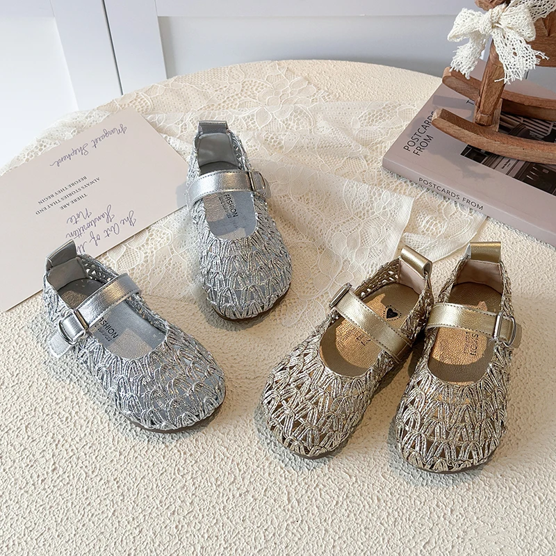 Toddler Girls Mary Jane Sandals Hollow Out Breathable Children Flats Weave Shoes Soft Sole Kids Summer Princess Shoes Size 23-33
