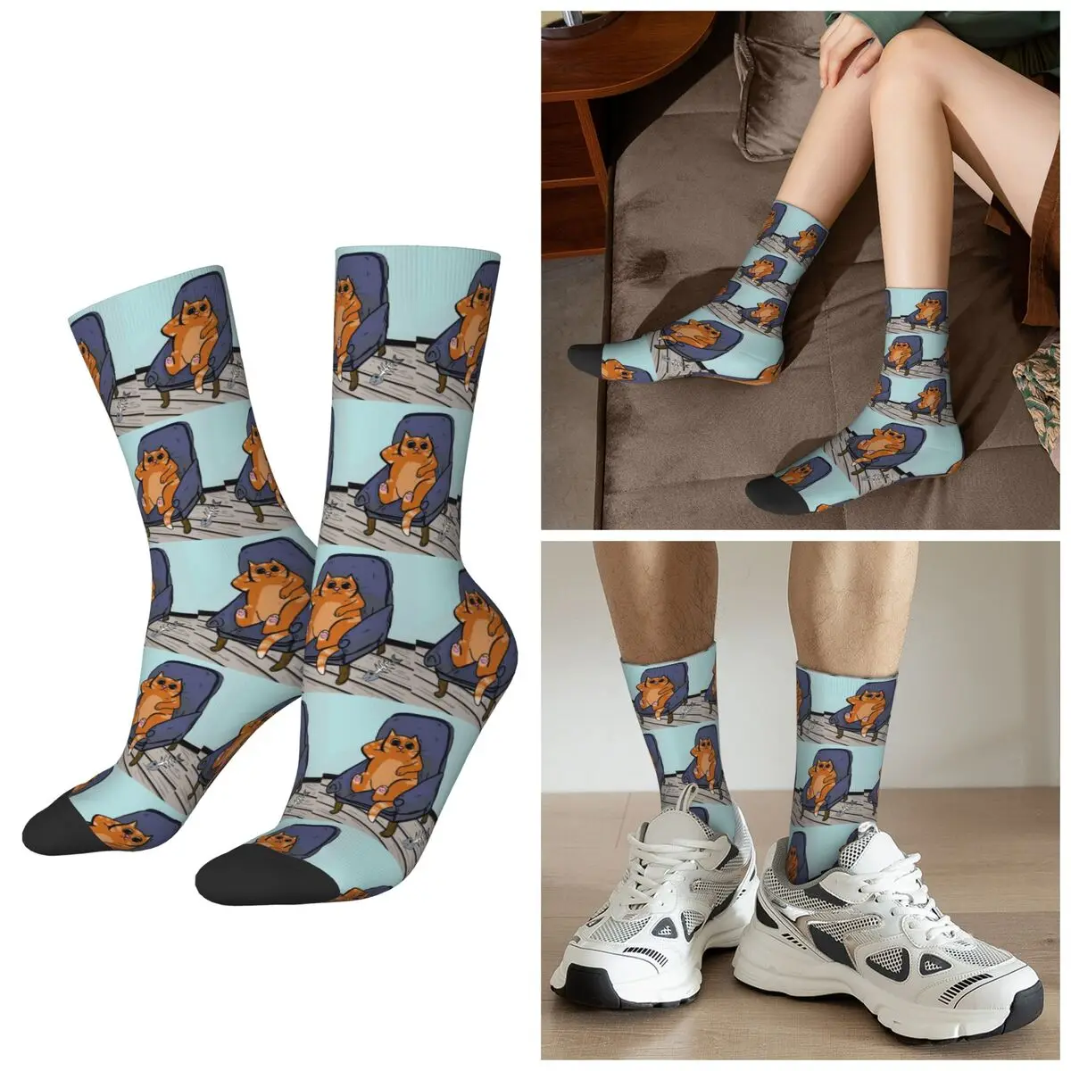 

Всесезонные оранжевые носки с изображением кота, носки в стиле Харадзюку, модные чулки для мужчин и женщин, подарки