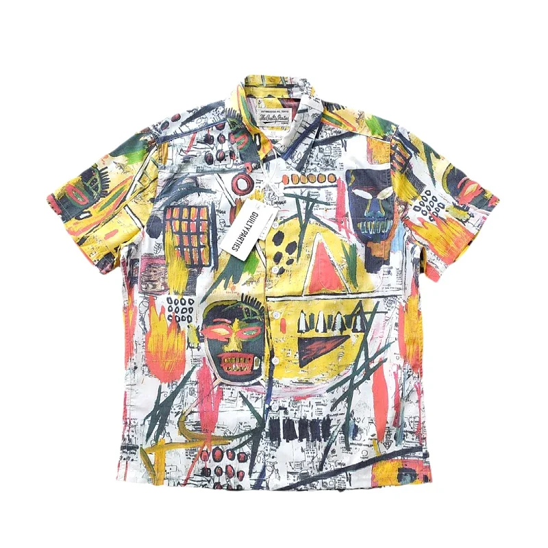 

Tokyo Japanese Hawaiian Graffiti Men and Women Loose Short Sleeved Cardigan Couple Casual Summer Printed Shirt High Street