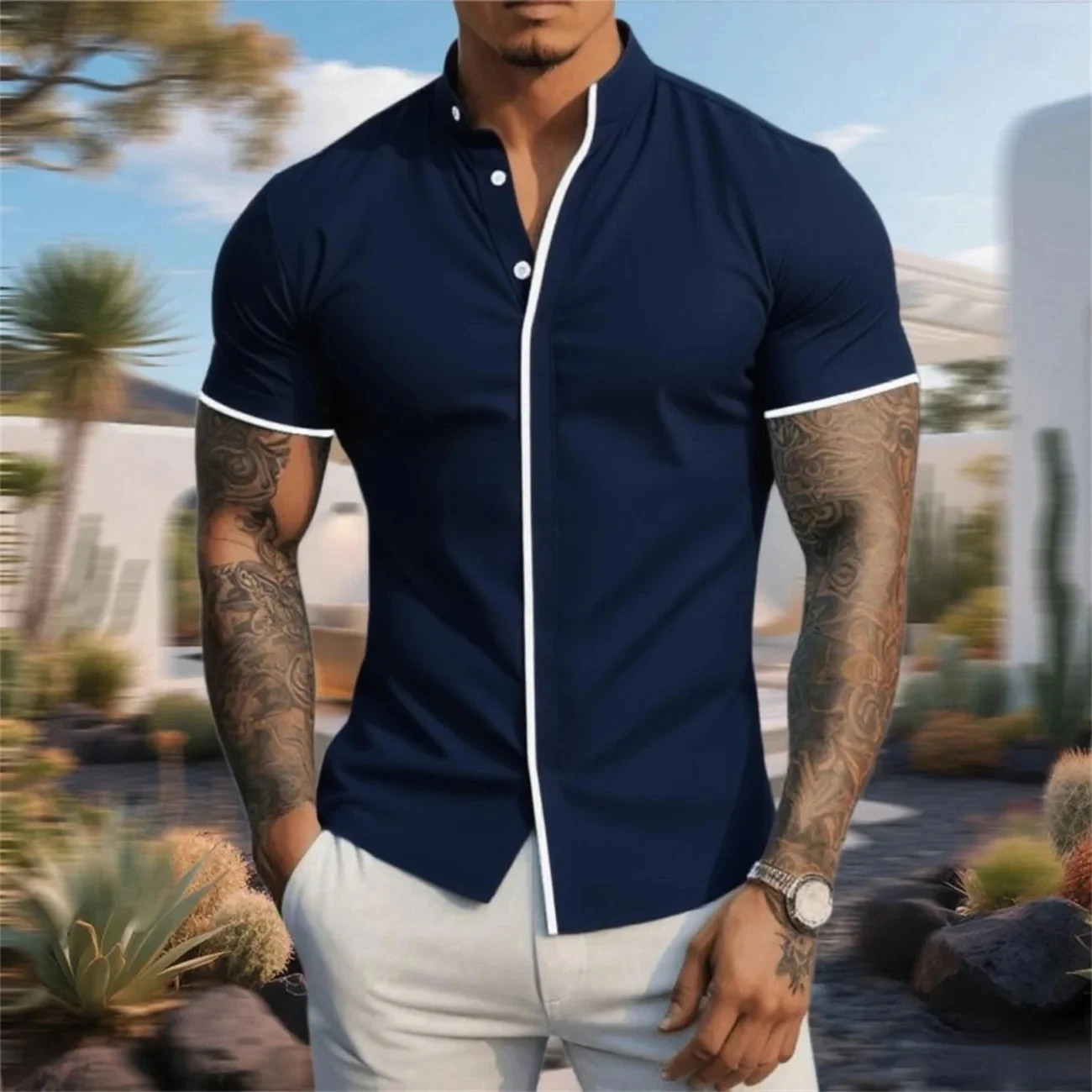 

New men's solid-colored short-sleeved casual shirts, high-end business shirts, comfortable and stylish fabric, plus-size shirts