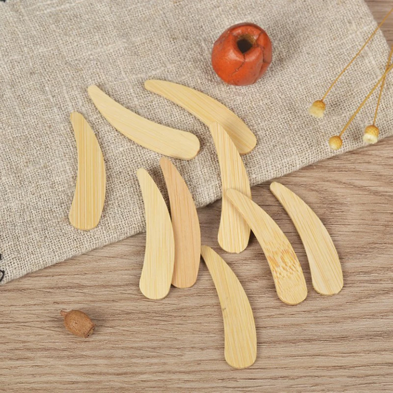 10Pcs Mini Mask Spatula Disposable Curved Scoop Makeup Mask Cream 100% Biodegradable Stick Bamboo Cosmetic Spatulas