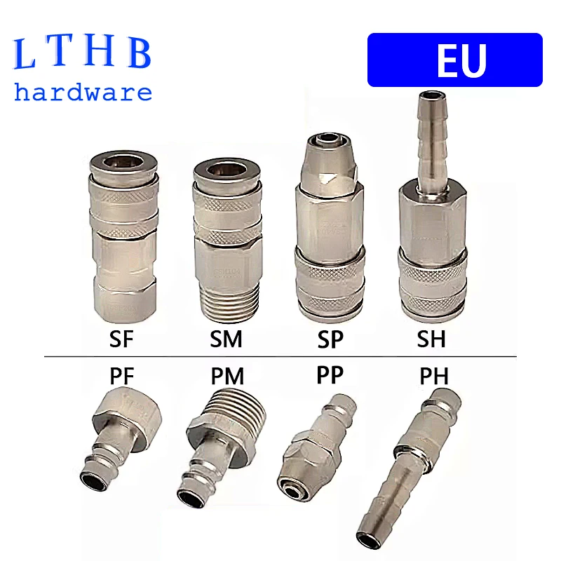 EU Standard Connectors Pneumatic European Air Fittings for Compressor BSPT 1/4 1/2 Thread Quick Coupling Push in Hose Fitting