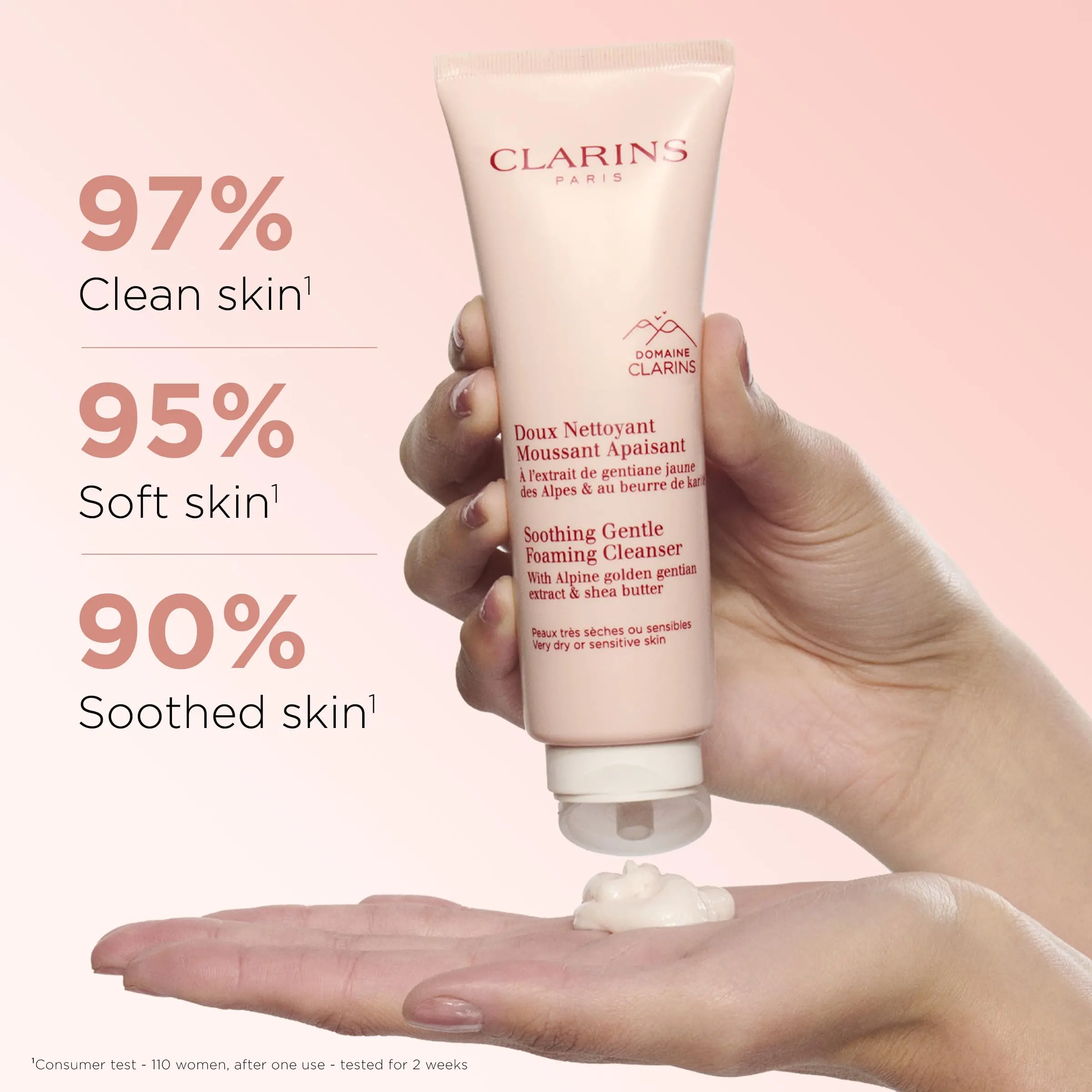 Clarins Soothing Gentle Foaming Face Cleanser 125ml, Cleanses, Soothes and Comfort, Nourishing SheaButter, to Dry/Sensitive Skin
