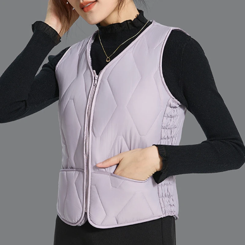 Womens Fleece Lined Cotton Vest Zipper Warm Sleeveless Gilet Slim Fit Plus Size Inner Waistcoat