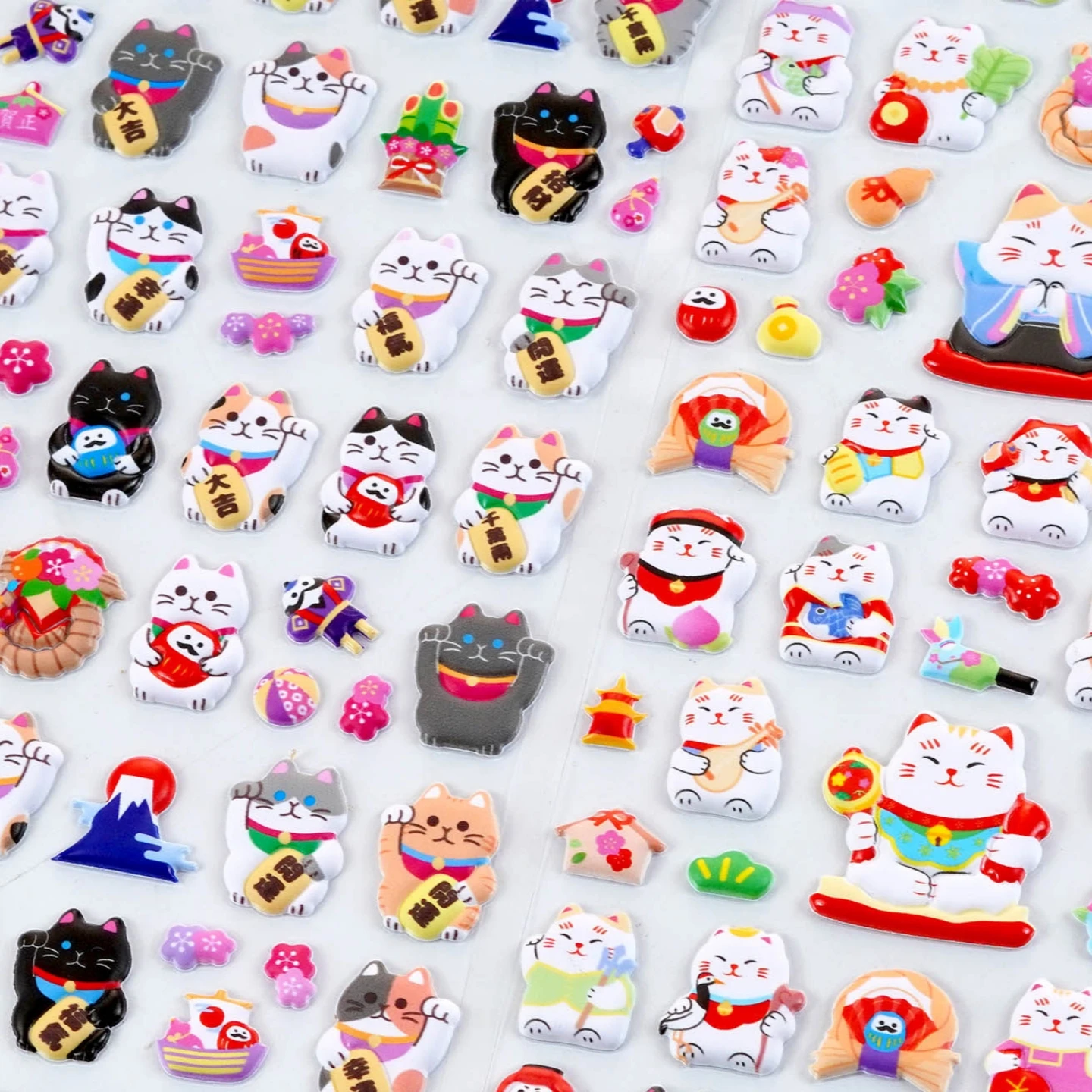 4 pcs Cute Lucky Cat Puffy 3D Stickers Scrapbook Decor Stationery DIY Journaling Sticker School Office Supplies
