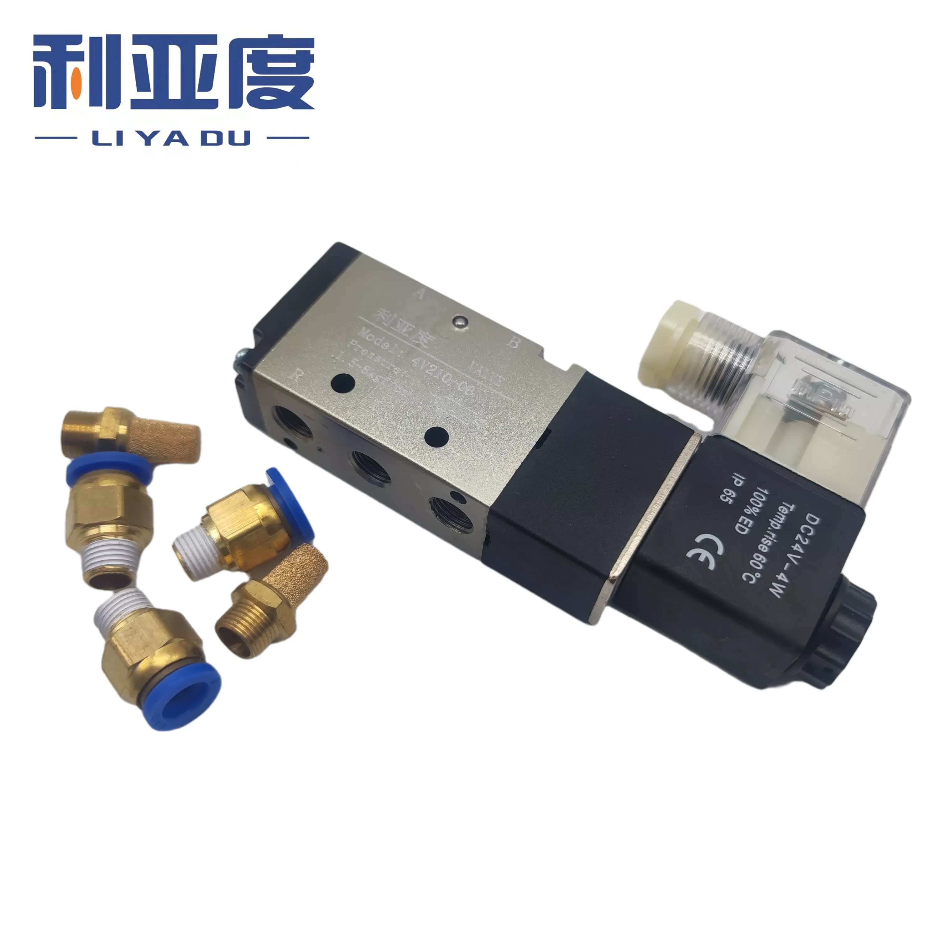 4v210-06 08 Pneumatic Electric Solenoid 5 Way 2 Position Control Air Gas Magnetic Valve 12/24/220V Coil Volt 4-12mm Fittings