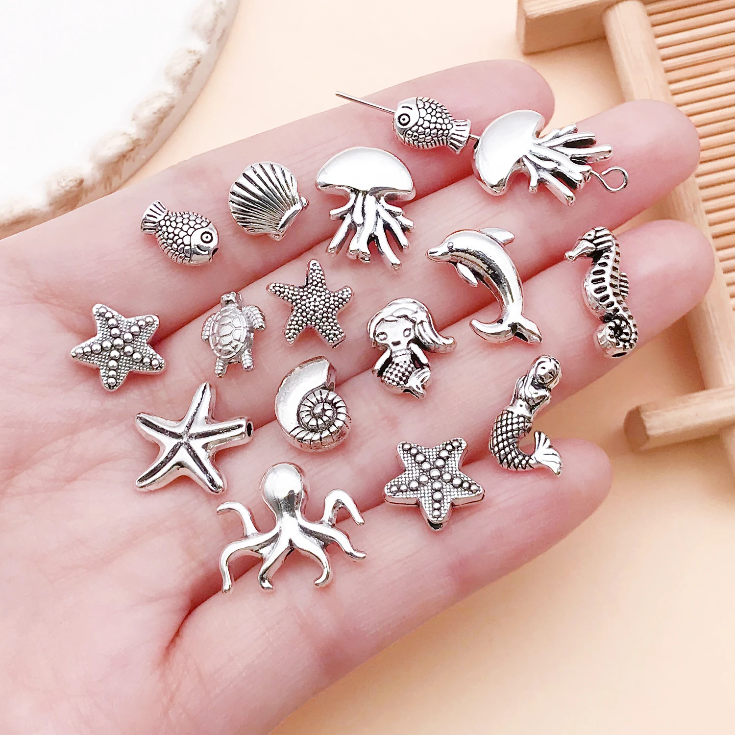 30pcs/lot Alloy Ancient Silvery Ocean Series Interval Beads Making DIY Keychain Earrings Charms for Jewelry Bracelets Necklace image 5