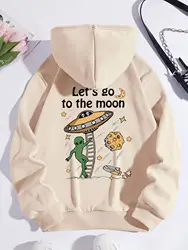 let's Go To The Moon Alien UFO Hoody Women's Street Casual Breathable Sweatshirt Autumn Loose Hooded Simple Fleece Pullover Tops