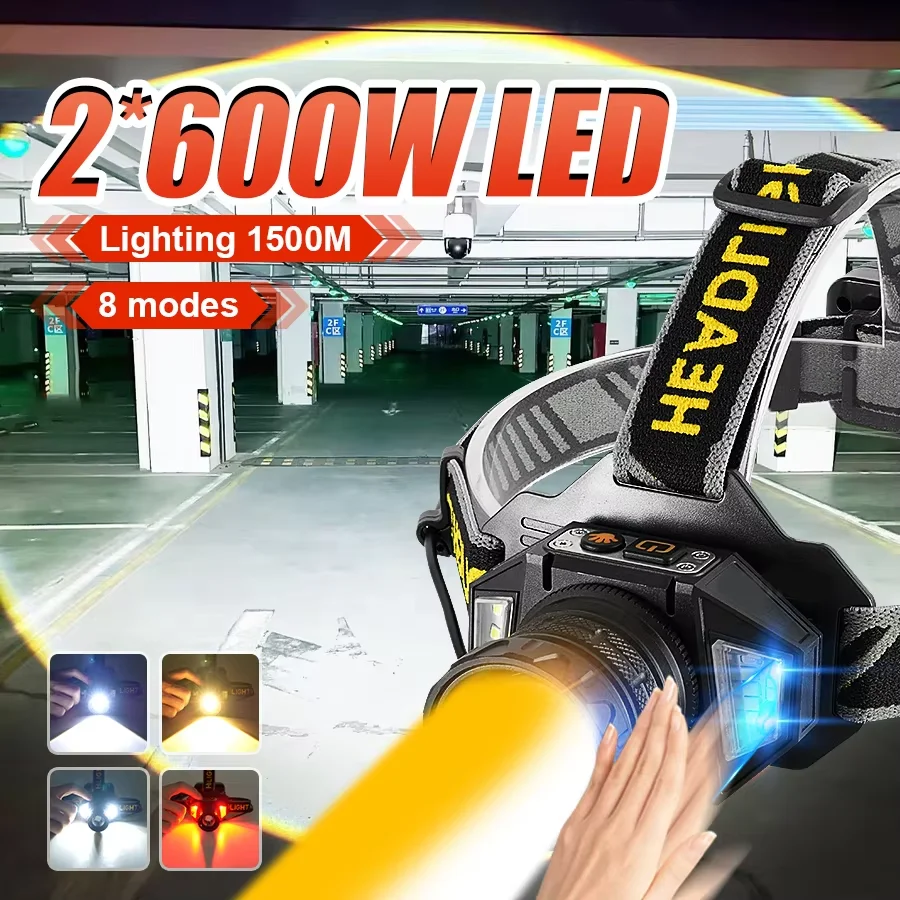 

Super Bright Headlamp Most Powerful Long Range Head Flashlight Sensor High Power Headlight With Yellow Light Fishing Head Torch