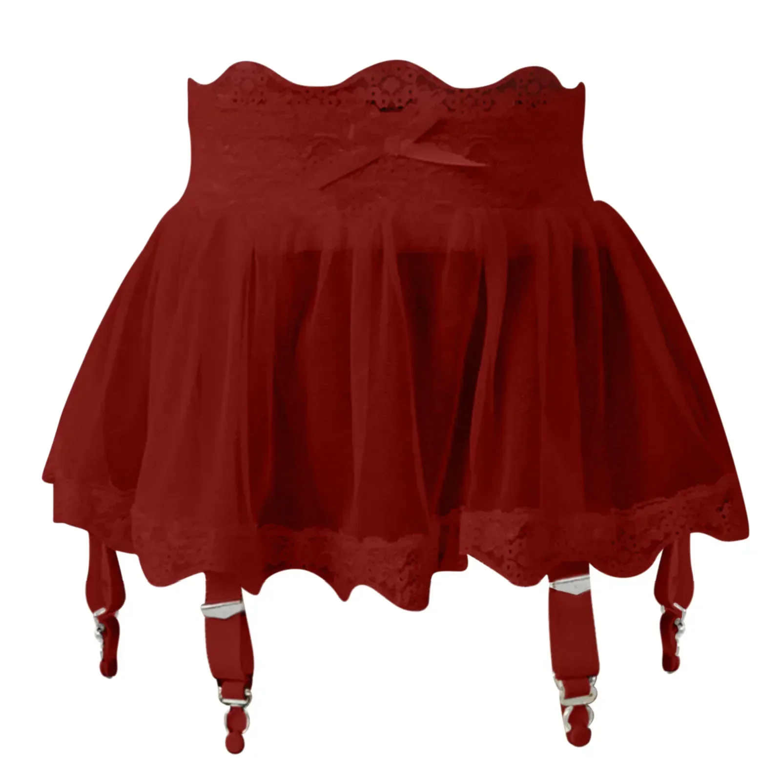 Minifalda sexy de encaje de cintura alta para mujer con liguero ajustable, vestido corto con cuatro botones y medias de lencería para mujer