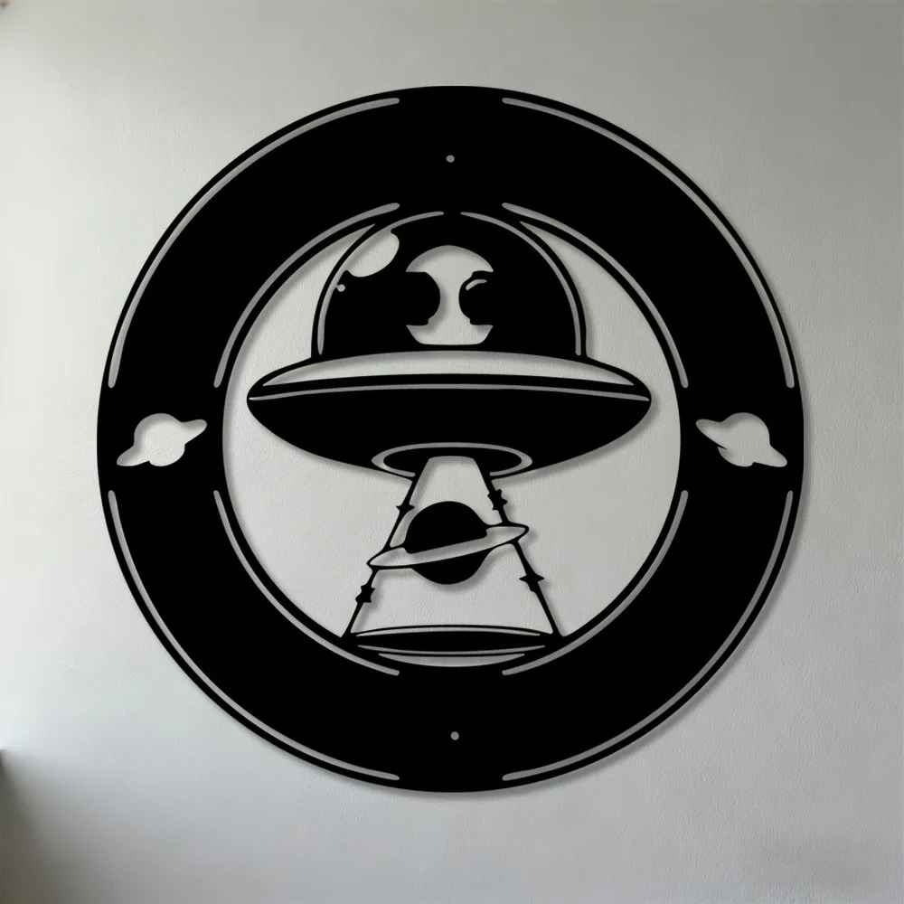 Brand 2D Metal Wall Art Saturn UFO Planet Sculpture Iron Hanging Decor for Living Room Bedroom Office Modern Astronomy