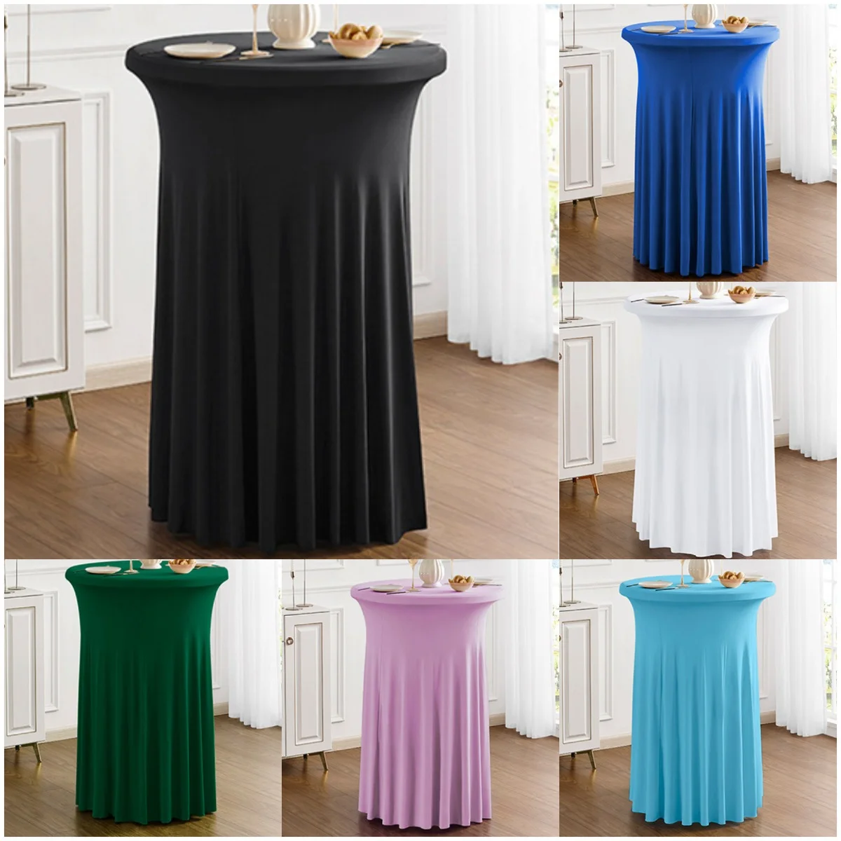 White Colour High-Quality Cocktail Table Cloth Skirt Style Modern Elegant Commercial Meeting Bar Round Sunflower Elastic Cover