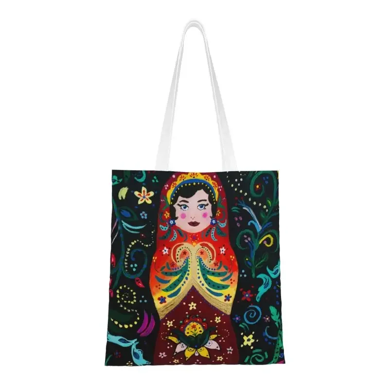 Custom Russian Matryoshka Doll Pattern Shopping Canvas Bags Women Portable Groceries Babushka Flower Art Tote Shopper Bags