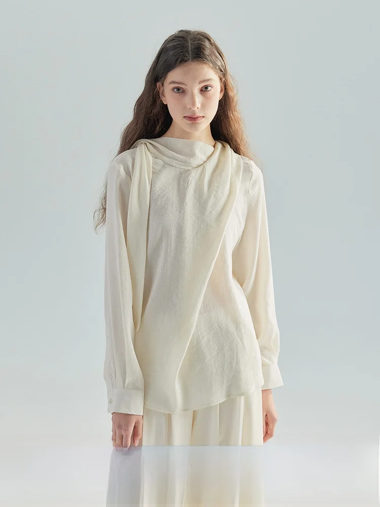 

Romantic Escape Asymmetric Long Sve Scarf Collar irt Drifting Away from Reali High Knowl Senior Sister Textured Wr...