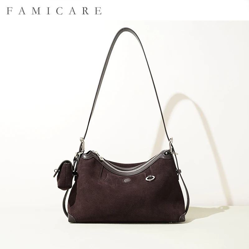 2025 Fall Winter New Vintage Suede Leather Underarm Bag Spacious Shoulder Handheld Tote Women Commuting Trendy Versatile Handbag