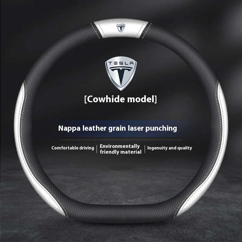 

For Tesla Model 3 Model Y Model S Model X Roadster Suede Cow Leather Anti-slip Breathable Car Steering Wheel Cover Accessories
