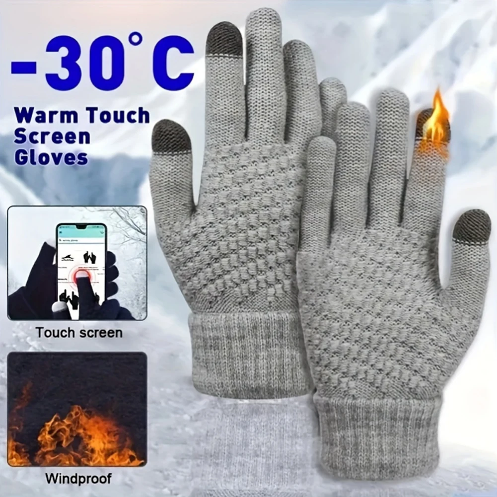 Winter Touch Screens Gloves Women Men Warm Stretch Knit Mittens Imitation Wool Full Finger Guantes Female Crochet Luvas Thicken