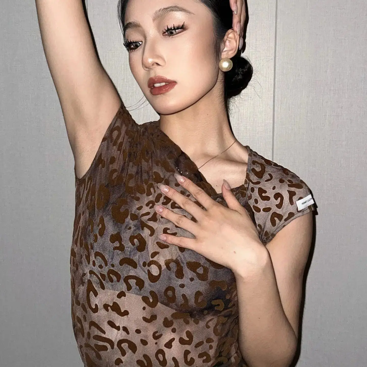 

Women Latin Dance Top Print Sleeveless Mesh Perspective Jumpsuit Practice Clothes Female Samba Chacha Latin Dance Top DN21172