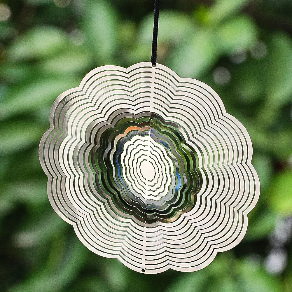 10cm 3D Mandala Wind Spinner Stainless Steel Wind Chime Mirror Reflection Effect Patio Garden Hanging Decoration Bird Repeller