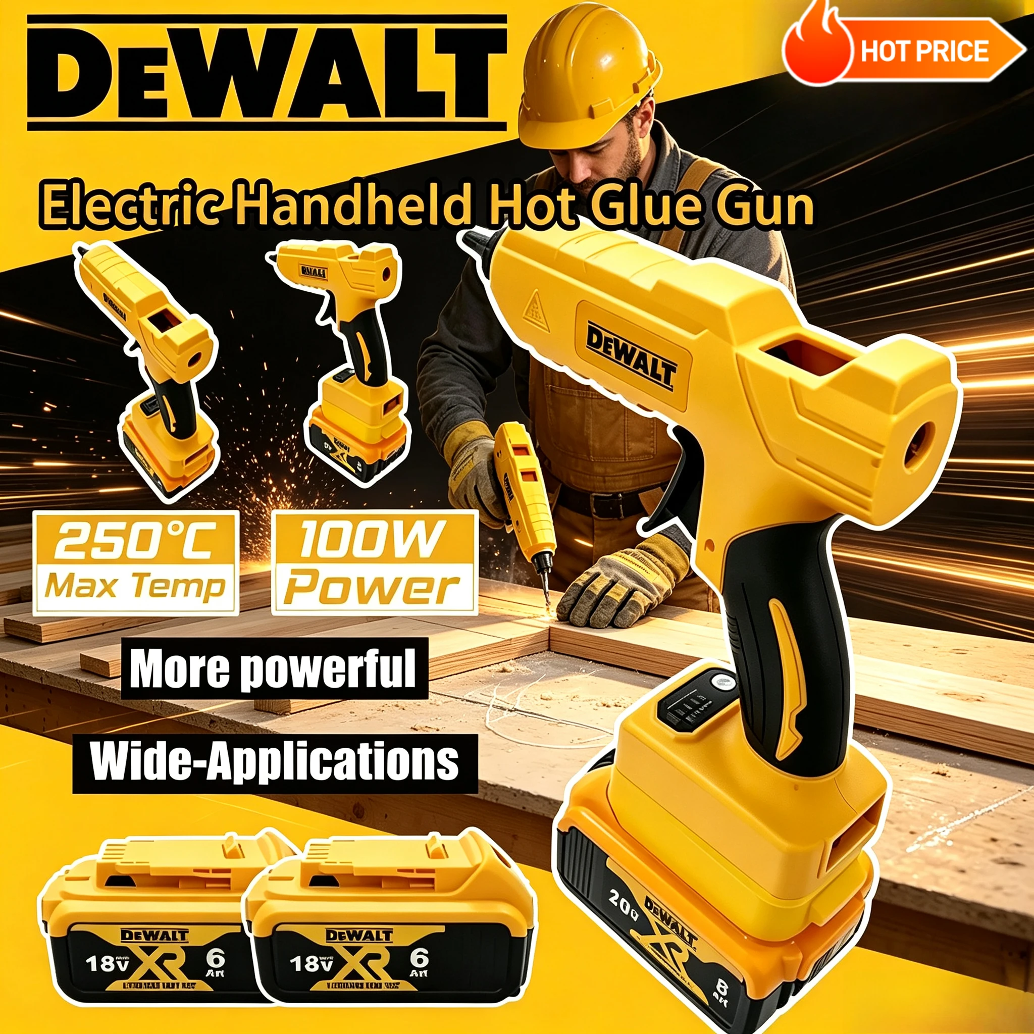 DeWalt 18V Cordless Hot Melt Glue Gun with Anti-scald Nozzle Hot Air Welding Handheld Electric Repair DIY Tool