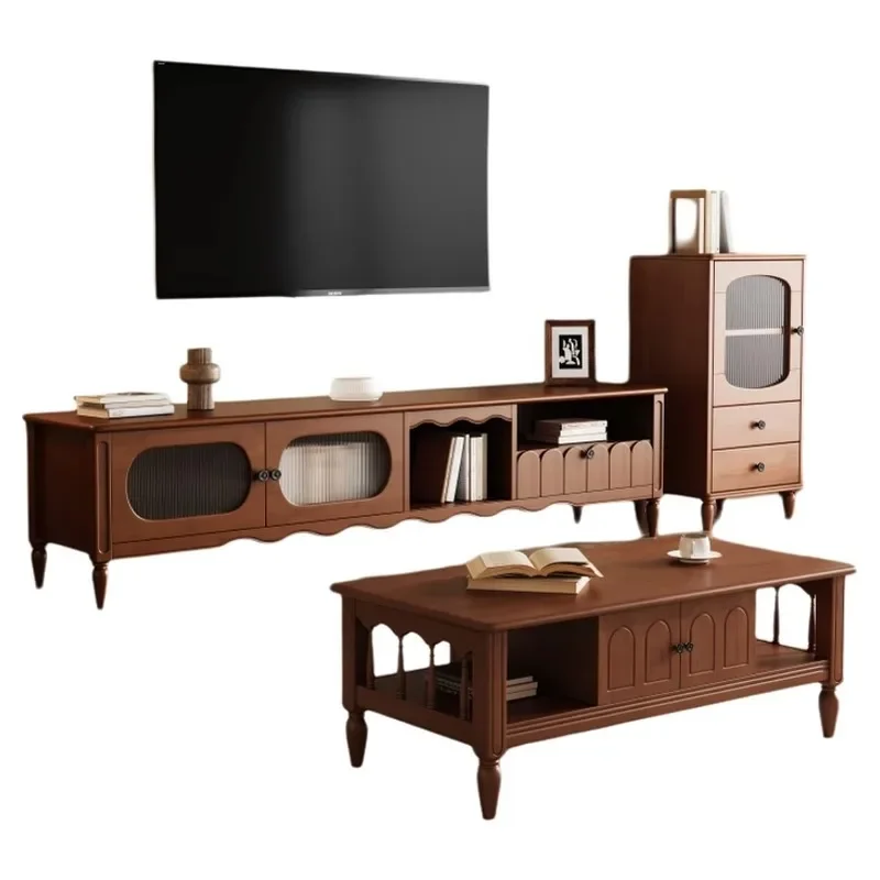 Solid wood coffee table TV cabinet, living room combination, advanced storage, floor cabinet, light luxury high-end