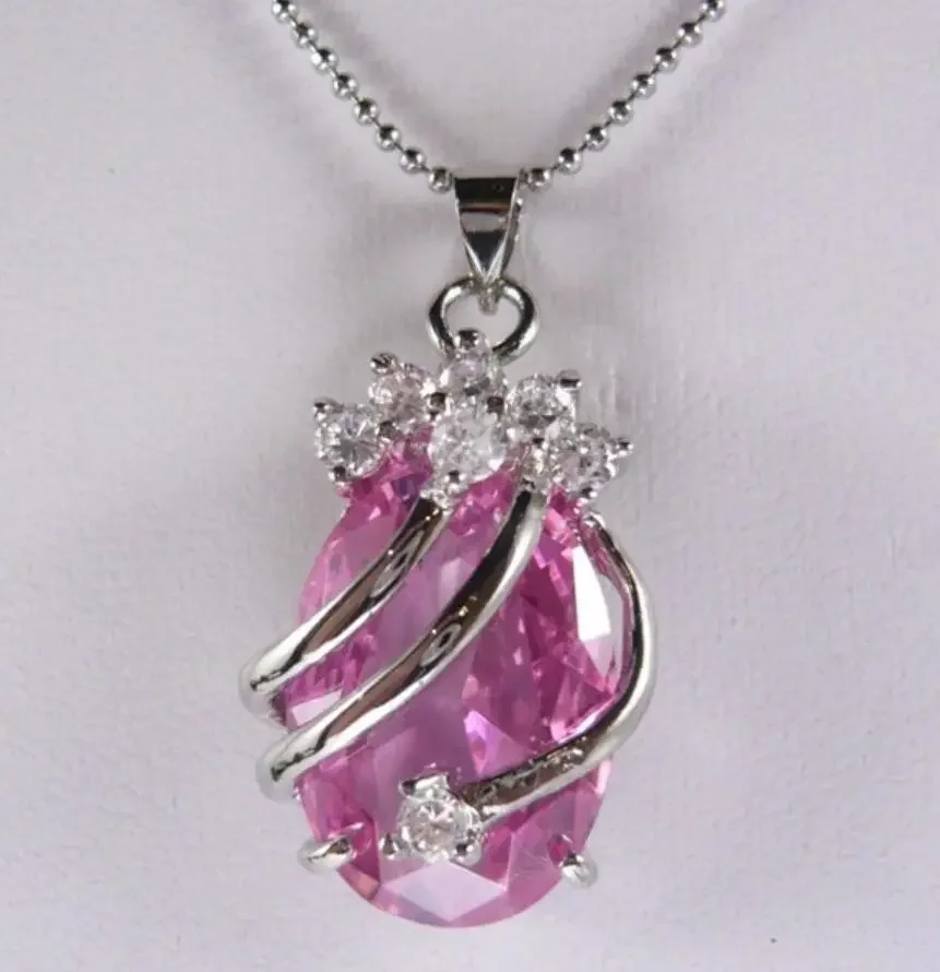 

Women's fashion silver plated metal accessories + pink Zircon Pendant Necklace